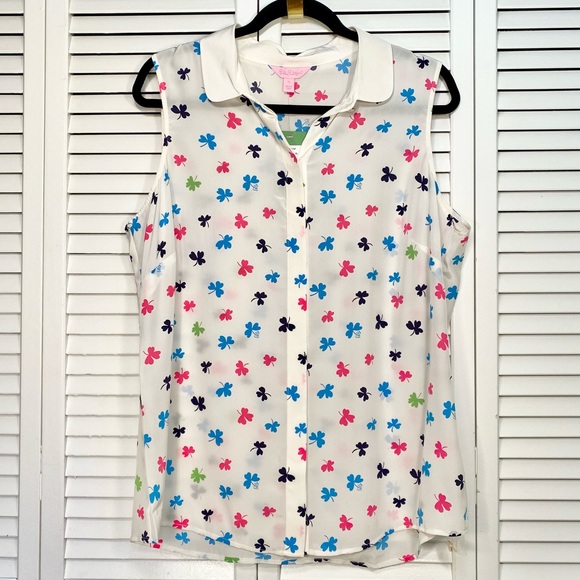 ☘️Lilly Pulitzer Resort White Tossed Mini Clover Andria Top🌈☘️ - Picture 2 of 11